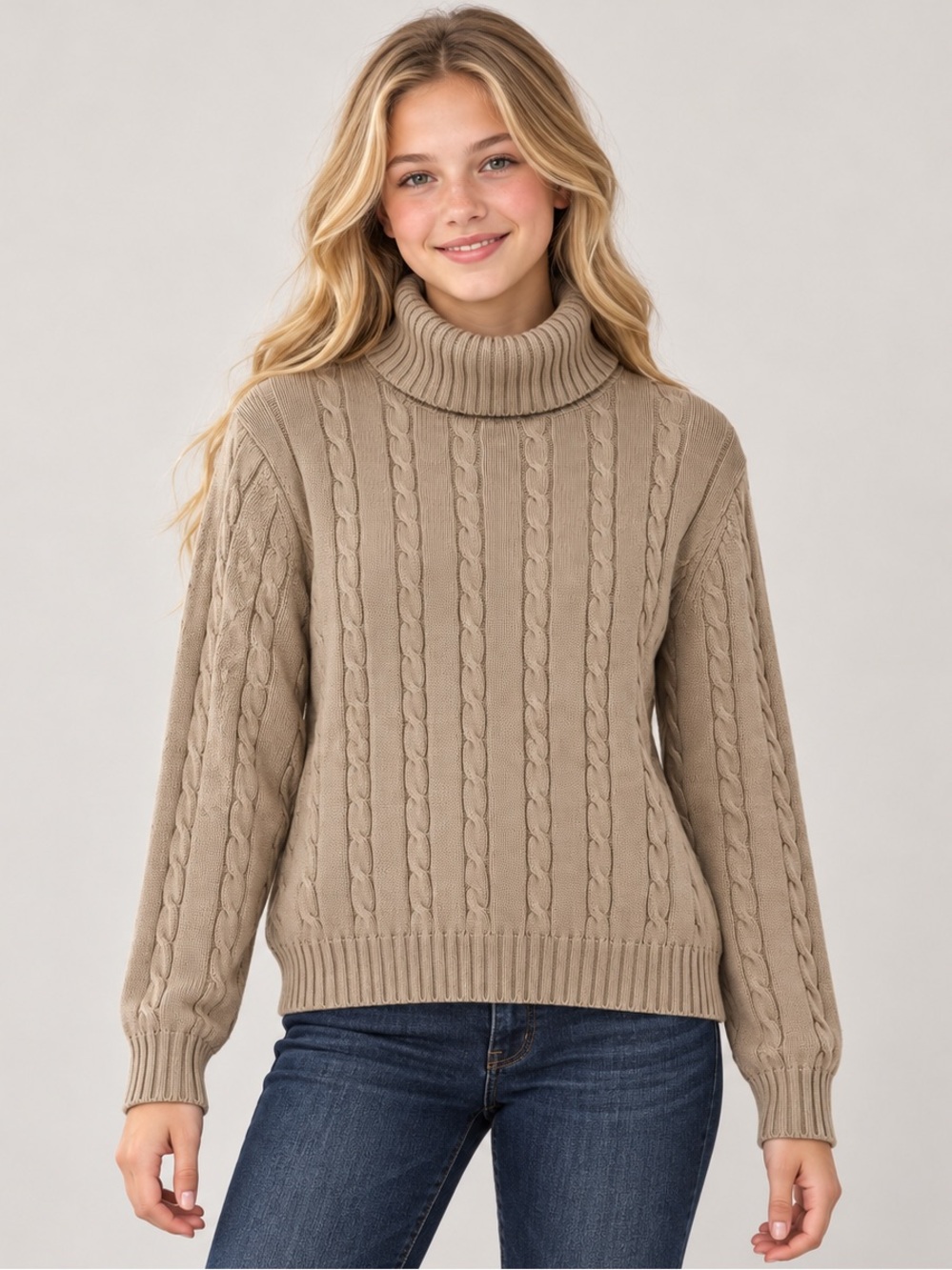 Tradition Country Collection Youth L 14-16 Cable Knit Turtleneck Sweater